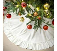 Hiboom Velvet Christmas Tree Skirt Elegant Retro Xmas Decoration Holiday Party Decor Soft Velvet Fold Edge Home Decor Merry Christmas Party Xmas Tree Decorations 36In (Cream)