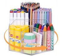 Hiborateed Pen Holder for Desk Acrylic, Large 6 Slots 360-Degree Rotating Marker Organizer Pencil Holder, Caddy Art Supply Organizer Crayon Organizers for Office School