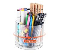 Hiborateed Rotating Pencil Pen Holder for Desk, 5 Slots 360-Degree Spinning Acrylic Desk Pencil Pen Organizer Marker Caddy Crayon Organizer for Office School Home Art Supply