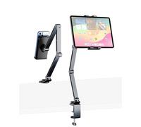 HIBORI iPad Mount for Desk Aluminum Alloy Tablet Stand Foldable Overhead Arm Holder Mount Fits for 4.7-15.6" Screen Phone,Kindle,Fire HD,Monitor,iPad,Galaxy Tab Series (Gray)