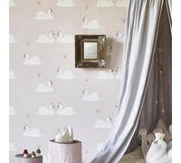 Hibou Design Wallpaper Roll - Pale Rose Swans