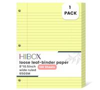 HIBOX Yellow Loose Leaf Paper, 100 Sheets 8"x10.5" Wide Ruled Filler Lined Notebook Paper, 3-Hole Punched for 3-Ring Binders Notebook, Back To School & College, Fights Ink Bleed, Office Planners