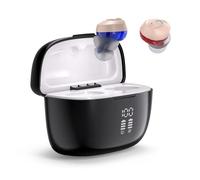 HIBRIQ Rechargeable Hearing Amplifier for Seniors & Adults, In-Ear Invisible Design with Noise Reduction Digital, Power Display & Long Battery Life (Light Black)