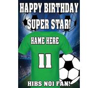 HIBS NO1 FAN! Birthday Personalised Card A5 FOOTBALL Any Name codef1