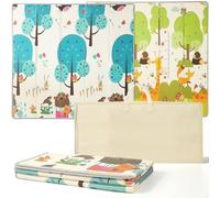 Hibtn Baby Play Mat 2 Side, Foldable Baby Playmat, Kids Large Foam Anti-Slip Crawling Soft Blanket, Folding Waterproof Floor Carpet (Woods -180 x 200 x 1cm)