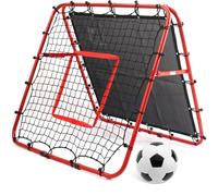 Hibtn Double Sided Football Rebounder Net 100x110x100cm Adjustable, Soccer Goal Kickback Target for Kids, Portable Training Equipment, Red