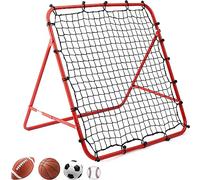 Hibtn Football Training Net Rebounder Net Soccer Kickback Target Goal Pro for Children Kids Play Teaching Ball Portable Adjustable Net Door Red