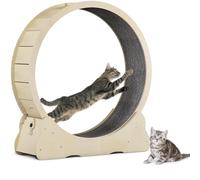 Hibtn Large Cat Exercise Wheel, 43.3in Wooden Treadmill, Cat Running Wheel With Brake, Interactive Toy, Weight Control Machine, Lock & Carpeted