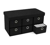 Hibtn Large Folding Storage Ottoman Boxes,Storage Bench Seat Footstool,76 * 38 * 38cm 6 Drawers,Foldable Toy Storage Box Seat,Bench Pouffe Foot Stool, (Black)