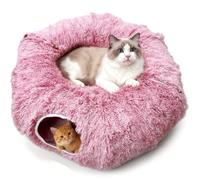 Hibtn Plush Cat Tunnel Bed Cave Cat Nest Toy Channel Donut Circle Shape Foldable Drill Hole Tent Breathable For Winter Light Pink