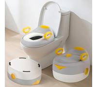Hibtn Potty Trainer for Toddlers 1-6 Years, 3-in-1 Potty Training Toilet Multi-Stage Convertible Baby Potty Chair with Soft Cushion & Step Stool | Toilet Training Seat for Boys & Girls, Grey