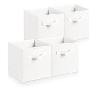 Hibtn Set of 4 Foldable Storage Box, 33 x 38 x 33 cm, Fabric with Handles Storage Cubes And Cloth Storage Organizer Drawer For Closet And Toys Storage, White