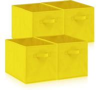 Hibtn Set of 4 Foldable Storage Box, 33 x 38 x 33 cm, Fabric with Handles Storage Cubes And Cloth Storage Organizer Drawer For Closet And Toys Storage, Yellow