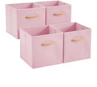 Hibtn Set of 4 Foldable Storage Box, Fabric with Handles Storage Cubes And Cloth Storage Organizer Drawer For Closet And Toys Storage,30 x 30 x 30 cm, Pink
