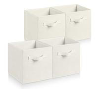 Hibtn Set of 4 Foldable Storage Box, Fabric with Handles Storage Cubes And Cloth Storage Organizer Drawer For Closet And Toys Storage,27 x 27 x 27 cm, Beige