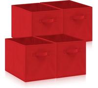Hibtn Set of 4 Foldable Storage Box, Fabric with Handles Storage Cubes And Cloth Storage Organizer Drawer For Closet And Toys Storage,27 x 27 x 27 cm, Bright Red