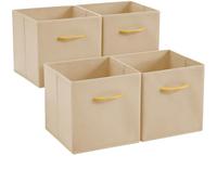 Hibtn Set of 4 Foldable Storage Box, Fabric with Handles Storage Cubes And Cloth Storage Organizer Drawer For Closet And Toys Storage,30 x 30 x 30 cm, Khaki
