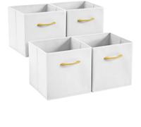 Hibtn Set of 4 Foldable Storage Box, Fabric with Handles Storage Cubes And Cloth Storage Organizer Drawer For Closet And Toys Storage,30 x 30 x 30 cm, White