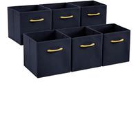 Hibtn Set of 6 Foldable Storage Box, Fabric with Handles Storage Cubes And Cloth Storage Organizer Drawer For Closet And Toys Storage,30 x 30 x 30 cm, Navy Blue