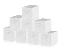 Hibtn Set of 8 Foldable Storage Box, 33 x 38 x 33 cm, Fabric with Handles Storage Cubes And Cloth Storage Organizer Drawer For Closet And Toys Storage, White