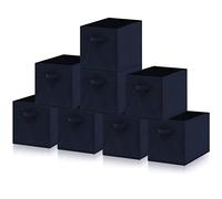 Hibtn Set of 8 Foldable Storage Box, 33 x 38 x 33 cm, Fabric with Handles Storage Cubes And Cloth Storage Organizer Drawer For Closet And Toys Storage, Navy Blue