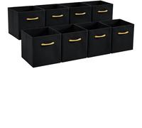 Hibtn Set of 8 Foldable Storage Box, Fabric with Handles Storage Cubes And Cloth Storage Organizer Drawer For Closet And Toys Storage,30 x 30 x 30 cm, Black