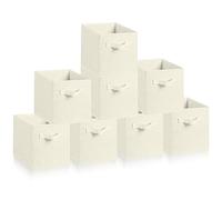 Hibtn Set of 8 Foldable Storage Box, Fabric with Handles Storage Cubes And Cloth Storage Organizer Drawer For Closet And Toys Storage,27 x 27 x 27 cm, Beige