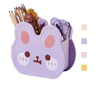 Hibucuo Acrylic Pen Pencil Brush Holder, Kawaii Cute Bear Bunny Desktop Organizer Decoration Korean Japanese Stylish Office Stationery Cosmetics Storage Box for Kids Office Make Up Brush