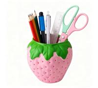 Hibucuo Pink Strawberry Pencil Holder, Plastic Pen Holder for Desk, Cute Pen Holder, Makeup Brush Holder, Toothbrush Holder fit for School, Home, Office, Presents for Freiends, Family