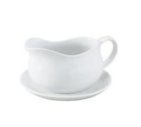HIC Hotel Gravy Sauce Boat with Saucer Stand, Fine White Porcelain, 24-Ounces