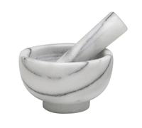 HIC Kitchen Mortar and Pestle Set, Solid Carrara Marble, 3.8-Inch, Spice Herb Grinder, Pill Crusher, Nut Butter Maker