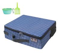 HiCaptain - Foldable Litter Box for Small and Medium Sized Cats, Blue and Black, Water and Stain Resistant, with Lid and Handle, Includes Travel Bowl and Small Scoop