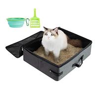HiCaptain Portable Litter Box for Cats, Cat Travel Litter Box with Lid and Handle Standard Portable Collapsible Litter Carrier for Cat (M,Black/Gray)