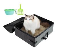 HiCaptain Portable Litter Box for Cats, Cat Travel Litter Box with Lid and Handle Standard Portable Collapsible Litter Carrier for Cat (L,Black/Gray)
