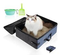 HiCaptain Travel Cat Litter Box with Lid and Handle Standard Portable Collapsible Litter Carrier for Cat (L,Black/Blue)