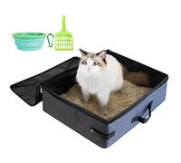 HiCaptain Travel Cat Litter Box with Lid and Handle Standard Portable Collapsible Litter Carrier for Cat (L,Black/Blue)