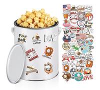 Hicarer 0.8 Gallon Baseball Popcorn Tin with Handle and Stickers Airtight Storage Canister for Popcorn Lovers, Reusable Canister for Watch Game Home Baseball Party