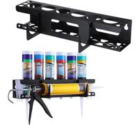 Hicarer 1 Pack Caulking Tube and Gun Holder Caulking Gun Storage Rack with Horizontally Base Sealant Organizer for Garage Workshop Work Van Wall Mounted Tubes and Nozzle (6 Slots)