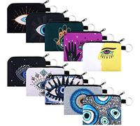 Hicarer 10 Pcs Evil Eye Makeup Coin Purse Mini Cute Print Wallet Bag with Zipper Christmas Eye Themed Gift for Women Girl