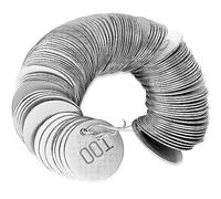 Hicarer 100 Pcs Metal Tags 1 Inch Numbered Key Tree Options 001 to 100 Stamping Tag with Hole for Plants Equipment Pets Doors Without Loop(Silver)