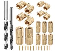 Hicarer 14 Pack Hidden Brass Barrel Hinges with Drill Bit 8 Pcs 8 mm and 4 Pcs 10 mm Invisible Barrel Hinges with 2 Pack Drill Bit for DIY Jewelry Ring Box Wooden Box Hand Craft Include Screws