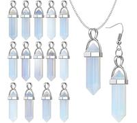 Hicarer 16 Pcs Hexagonal Crystal Pendulum Pendants Necklaces Quartz Stone Natural Charms Healing Necklace for Jewelry Making, Stone, White
