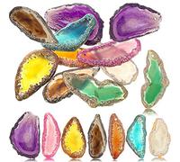 Hicarer 16 Pieces Polished Agate Slices Drilled Agate Pendants Natural Agate Stone Slices Colorful Irregular Agate Slices for Craft Windbell DIY Jewelry Making