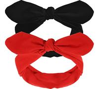 Hicarer 2 Pcs Bandana Headband for Women Retro Cotton Wide Headwrap with Bows Vintage 4th of July Patriotic Decor Adjustable Rabbit Ear Bow Hairband for Women and Girls(Red and Black)