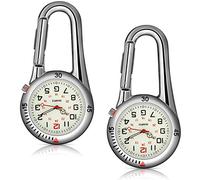 Hicarer 2 Pieces Clip on Quartz Watch Backpack Fob Belt Glow in The Dark Unisex Pocket Watch with White Dial for Doctors Nurses Outdoor Activities, Silver, Quartz Watch