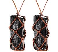 Hicarer 2 Pieces Natural Black Stone Necklace Hand Braided Pendant Necklace for Men Women (Style 1)