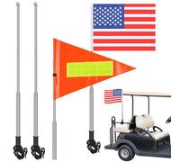 Hicarer 2 Set Reflective Golf Cart Flag Pole Kit Golf Cart Flag Holder Accessories Orange Safety Mount with Reflective Stripe Adjustable Height Flagpole Wheelchairs (USA)