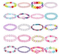 Hicarer 20 Pieces Girl Beaded Bracelets Cute Rainbow Bead Bracelets Colorful Bracelets Princess Bracelets Stretchy Bead Bracelets for Prince Birthday Present (Elegant Style)