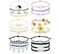 Hicarer 21 Pieces Surfer Wave Bracelet Ocean Wave Adjustable Waterproof Handmade Friendship Bracelet Anklet Jewelry for Women, 7 Inch, Cord, Wax, no