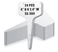 Hicarer 24 Pcs Durable Metal Plant Labels Weatherproof Garden Markers Engraving Stainless Steel 304 T-Type Plant Tags Reusable Nursery Tags for Outdoor Greenhouse Vegetables Herb(4x2.4 Inch)